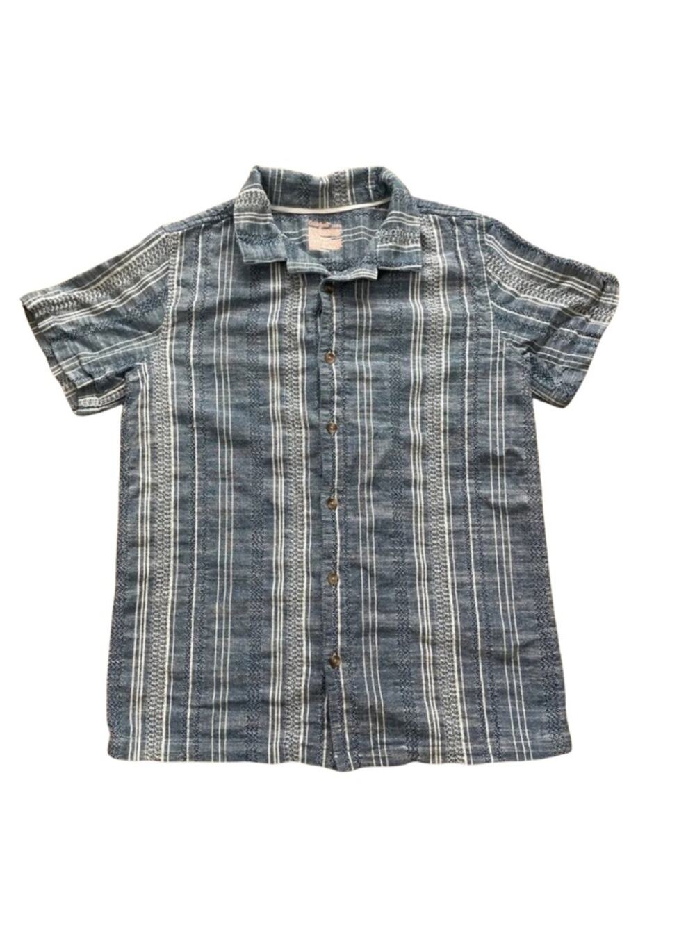 Cat & Jack Blue and White Striped Short Sleeve Button-Down Shirt, Boys 14 #0028